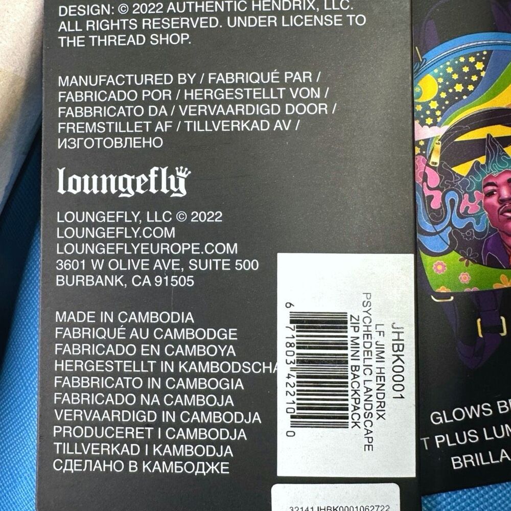 Loungefly Jimi Hendrix Psychedelic Landscape Zip Mini Backpack 9” x 10.5” x 4.5” - Picture 11 of 12
